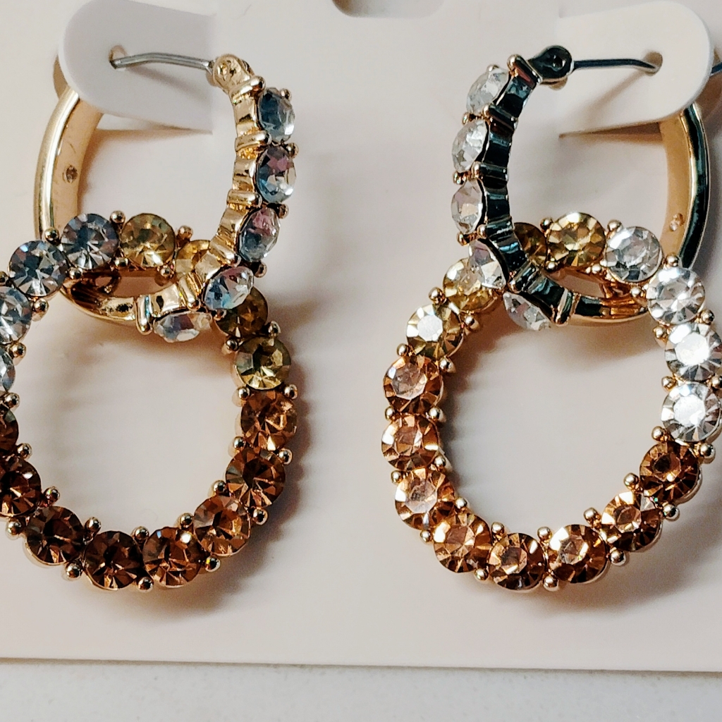Nwt Sparkly On 34th Cz Double Hoop Pierced Earrings